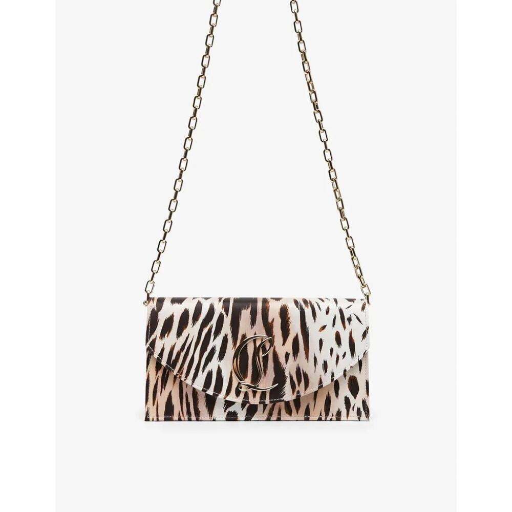 Christian Louboutin Loubi54 Gigi Leopard Satin Crepe Clutch Crossbody Bag